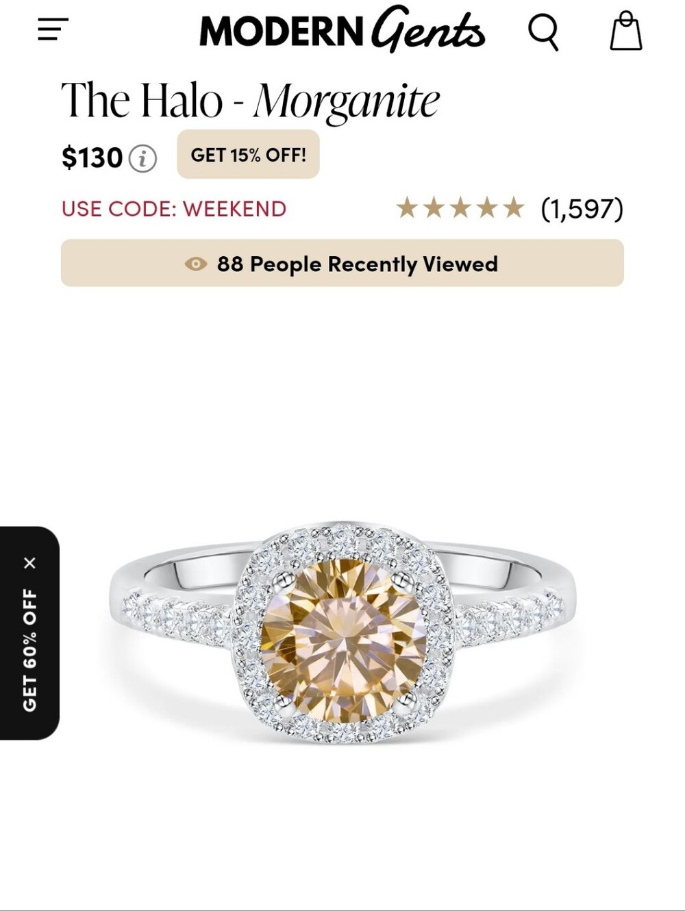 Modern Gents Halo MORGANITE Pink Engagement Ring 4.5